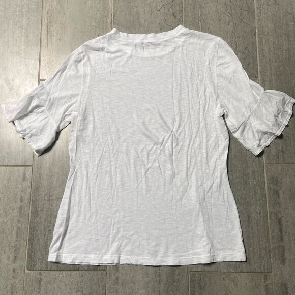 Michael Stars Ava Flutter Ruffle Sleeve 100% Supima Cotton T-Shirt Tee White OS - Picture 3 of 9